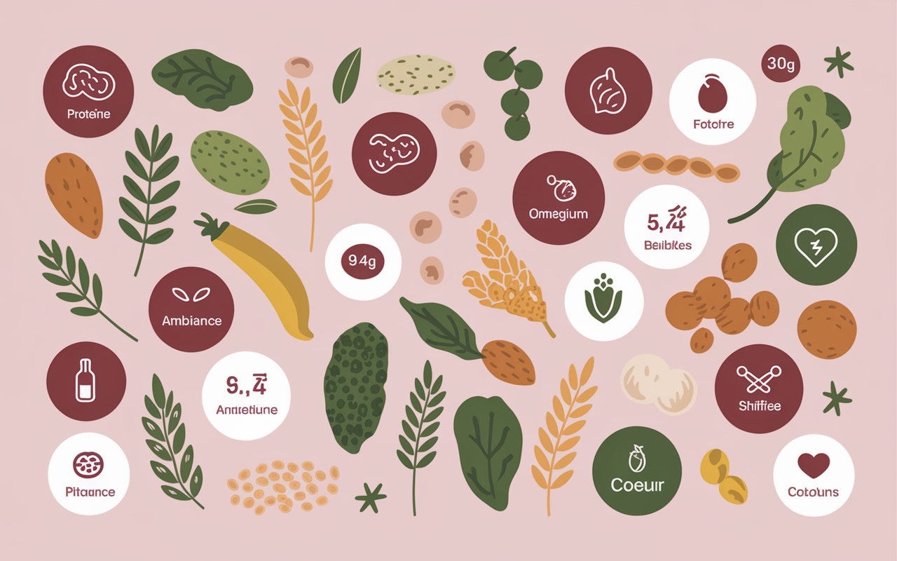 Montage graines, pictogrammes protéines, fibres, oméga, vitamines
