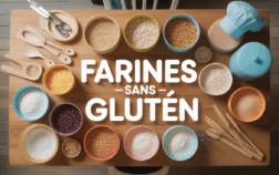 Bol de différentes farines sans gluten sur table en bois