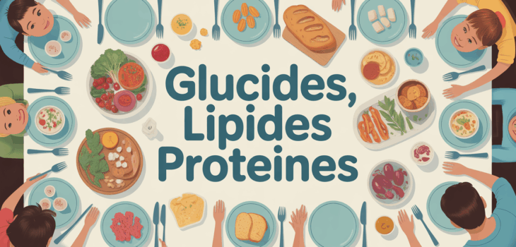 glucides lipides proteines vue table repas assiettes variées