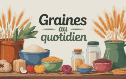 Graines sur table avec bols et cuillères, scène familiale