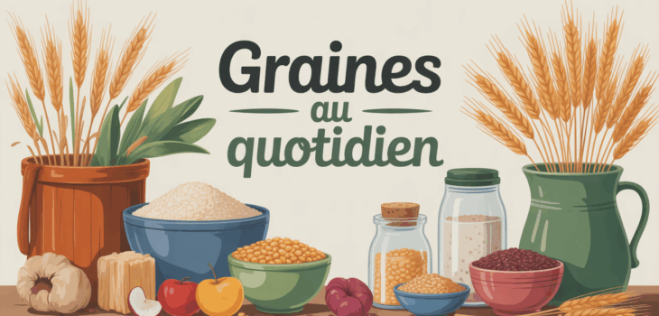 Graines sur table avec bols et cuillères, scène familiale