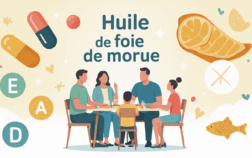 Famille autour d'une table avec gélules Solgar huile de foie de morue