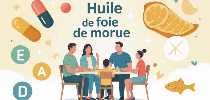 Famille autour d'une table avec gélules Solgar huile de foie de morue