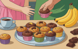 Assiette muffins banane chocolat healthy, ambiance familiale