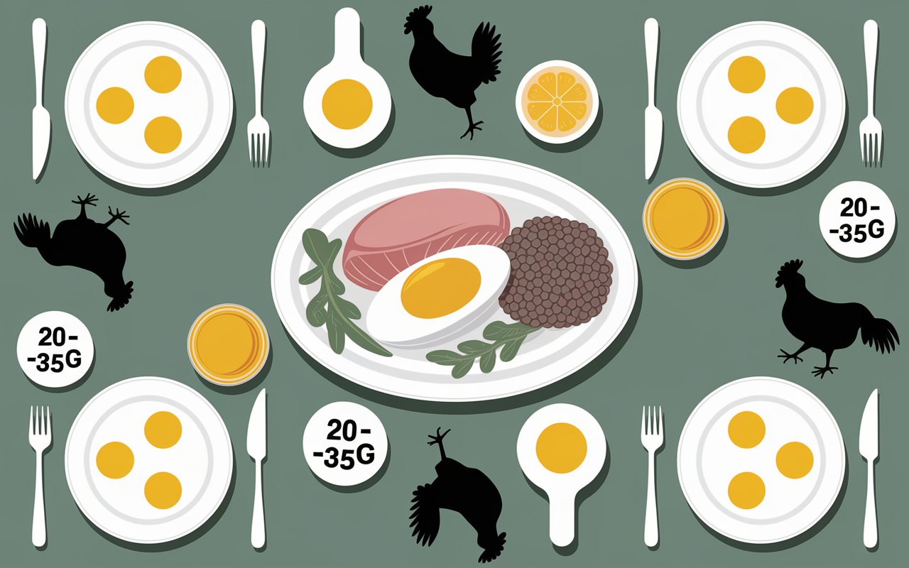 Repas proteine le soir portions oeufs poulet lentilles yaourt chiffres 20-35g