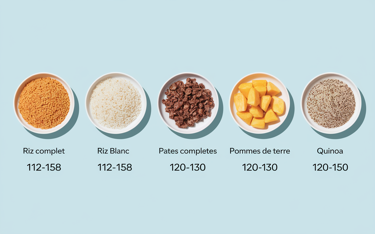 assiettes comparatif calories riz complet et autres féculents