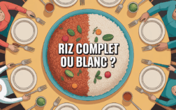 Assiette riz complet et blanc au centre repas famille