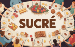 Grande table famille, aliments variés et mot sucre