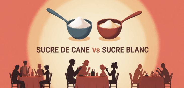 table famille partageant sucre de canne et sucre blanc