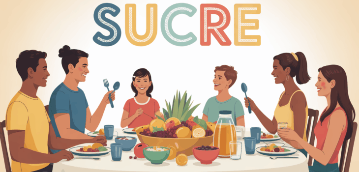 Table familiale conviviale aliments variés sucre nutrition