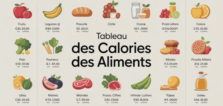 Vue d'ensemble tableau des calories aliments par categorie