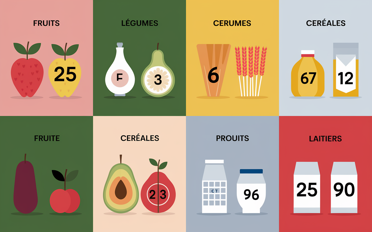 Vignettes IG aliments familles IG chiffres couleurs