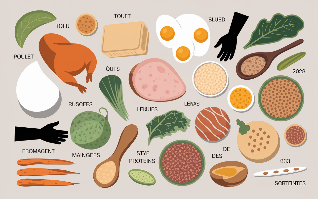 Tableau aliments riches en protéines portions