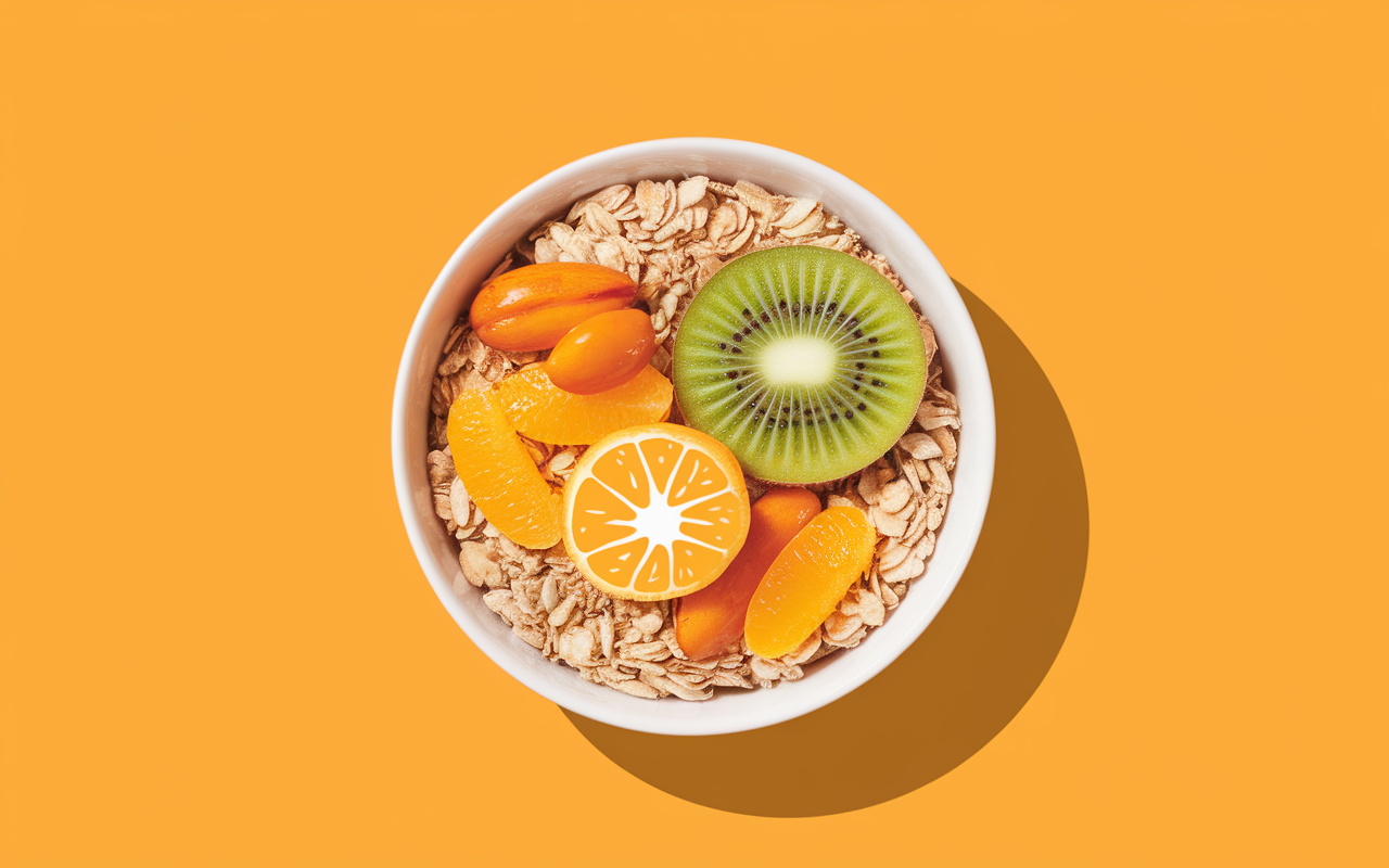 bol muesli abricot sec kiwi orange fer vitamine c
