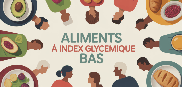 Table familiale avec aliments à index glycémique bas et plusieurs générations