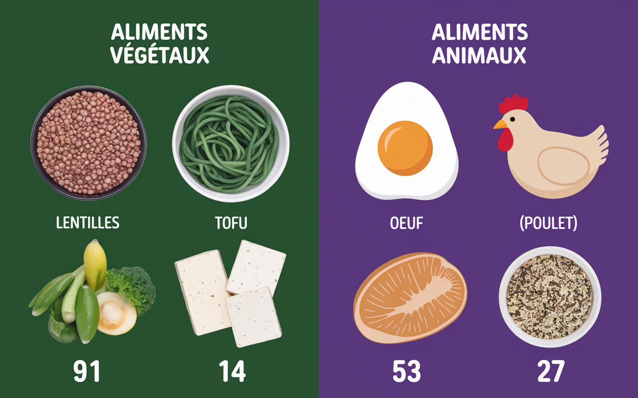 Tableau valeurs proteines vegetales animales