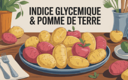 Plat varié de pommes de terre, texte Indice Glycémique & Pomme de Terre