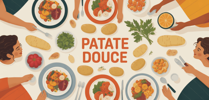 Illustration patate douce menu famille équilibré