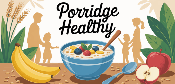 Bol de porridge healthy maison sur table, ambiance familiale matin