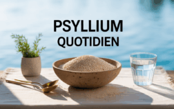 bol de psyllium et verre d'eau sur table