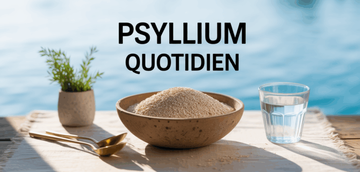 bol de psyllium et verre d'eau sur table