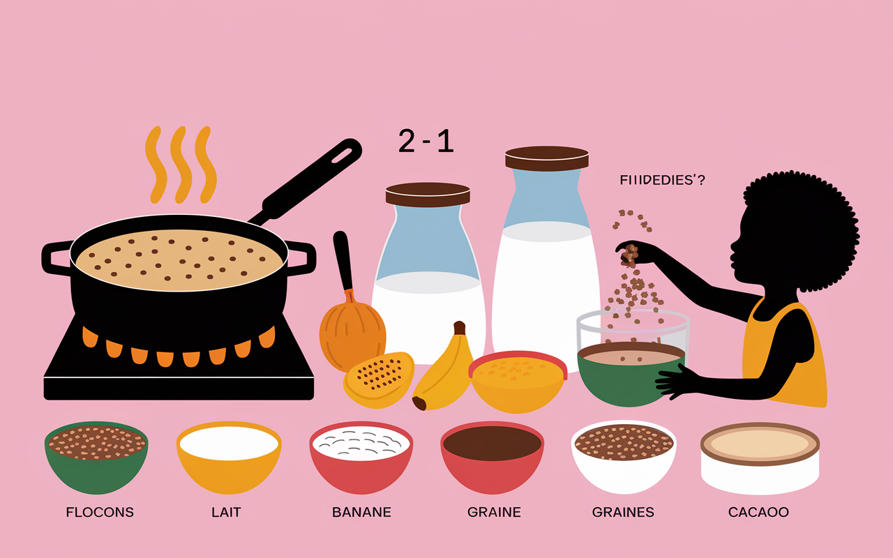 Préparation cuisine porridge healthy, ingrédients et ratio lait-flocons