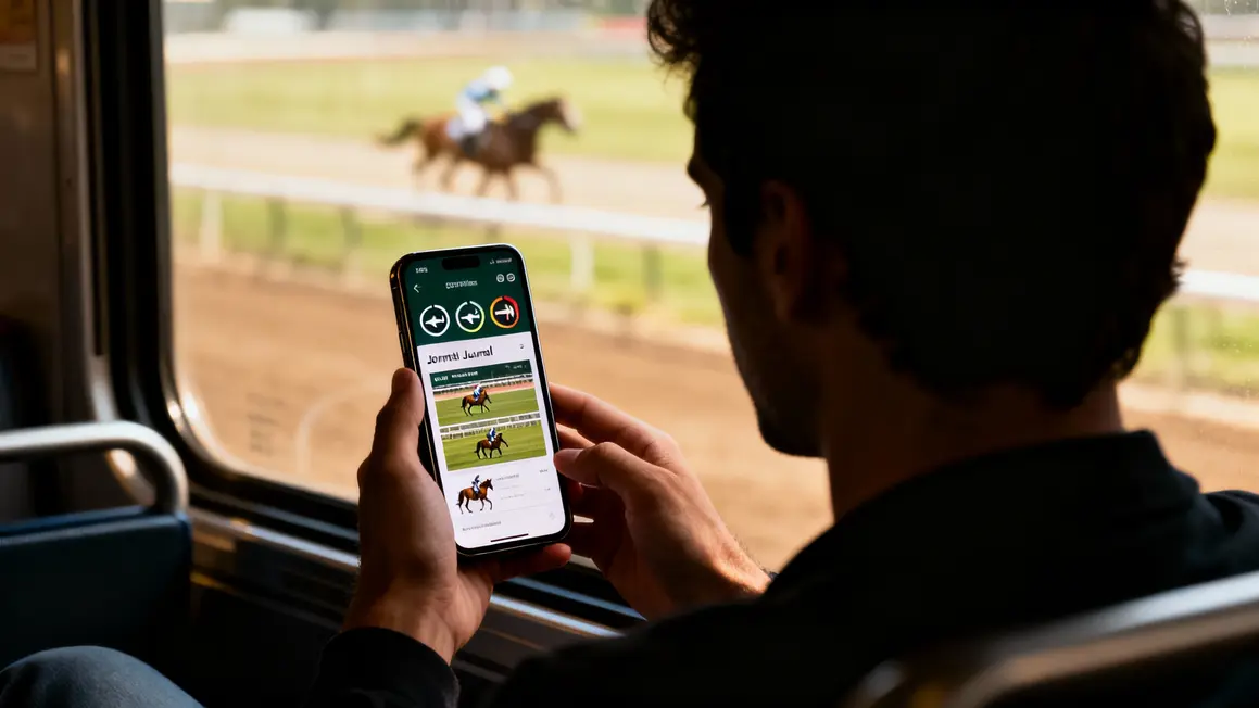 Lecture journal hippique La Gazette des Courses sur smartphone train