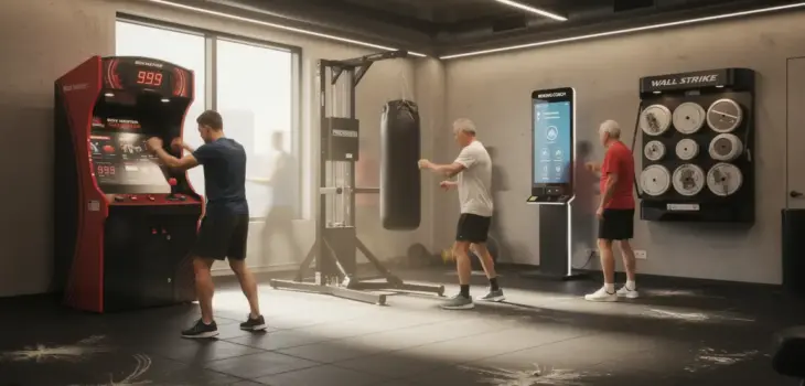 Plusieurs boxing punch machines différents dans une salle de sport moderne