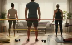 personnes exercent avec elastique chez elles