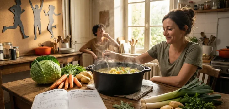 Cuisine lumineuse marmite soupe aux choux et legumes