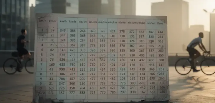 Tableau km/h min/km visuel joggeurs cyclistes urbain