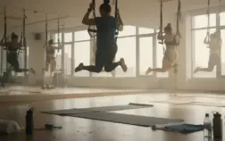 Salle claire bungee fitness harnais élastiques ambiance inclusive