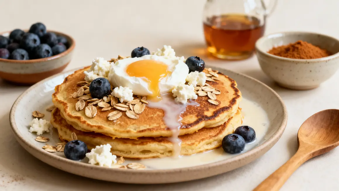 assiette pancakes protéinés sans whey oeufs avoine