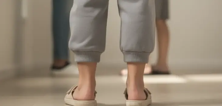 Jambes mollets courts stylisées sur fond neutre