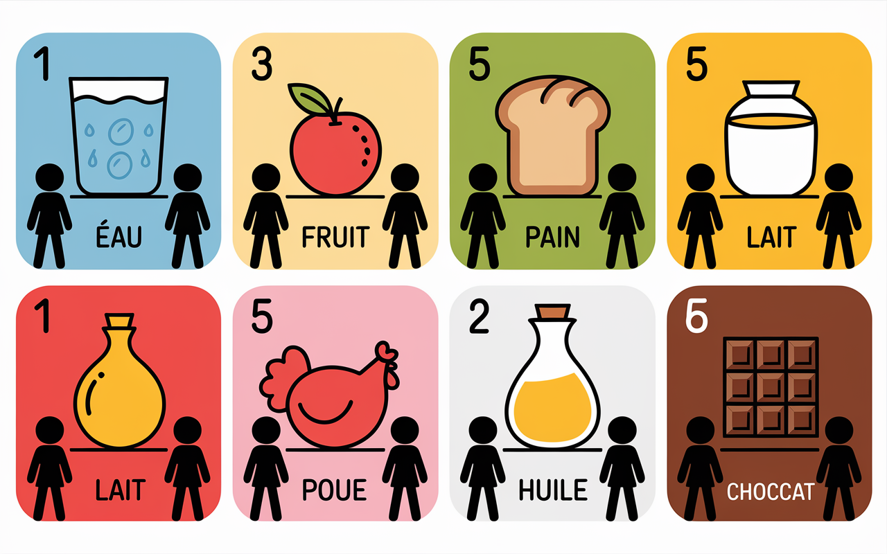 les 7 groupes d aliments tableau avec icones, chiffres et silhouettes