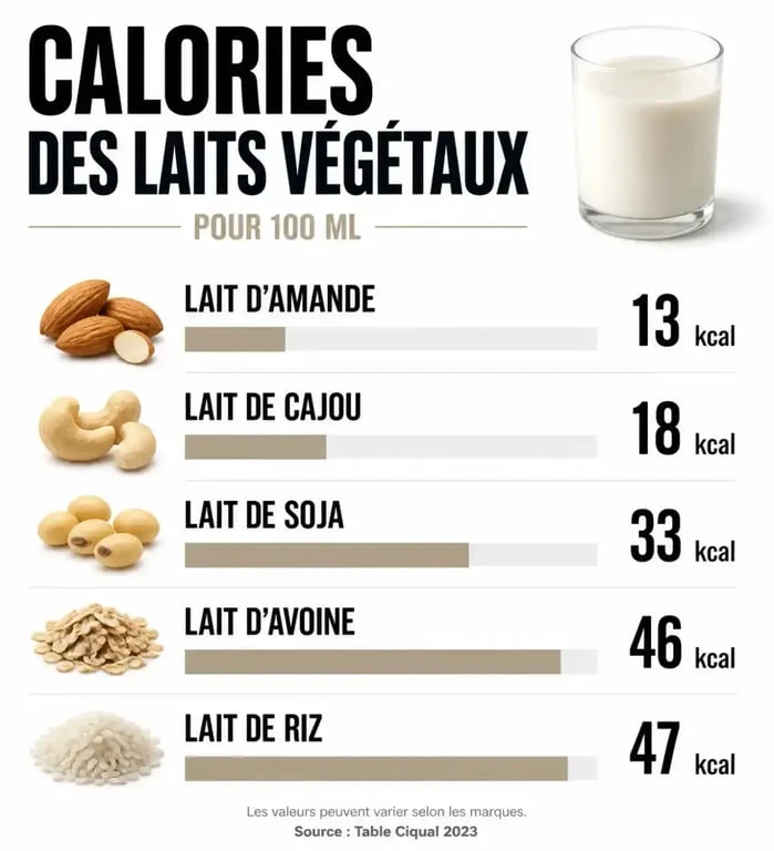 Comparatif des calories des laits végétaux pour identifier le lait végétal le moins calorique