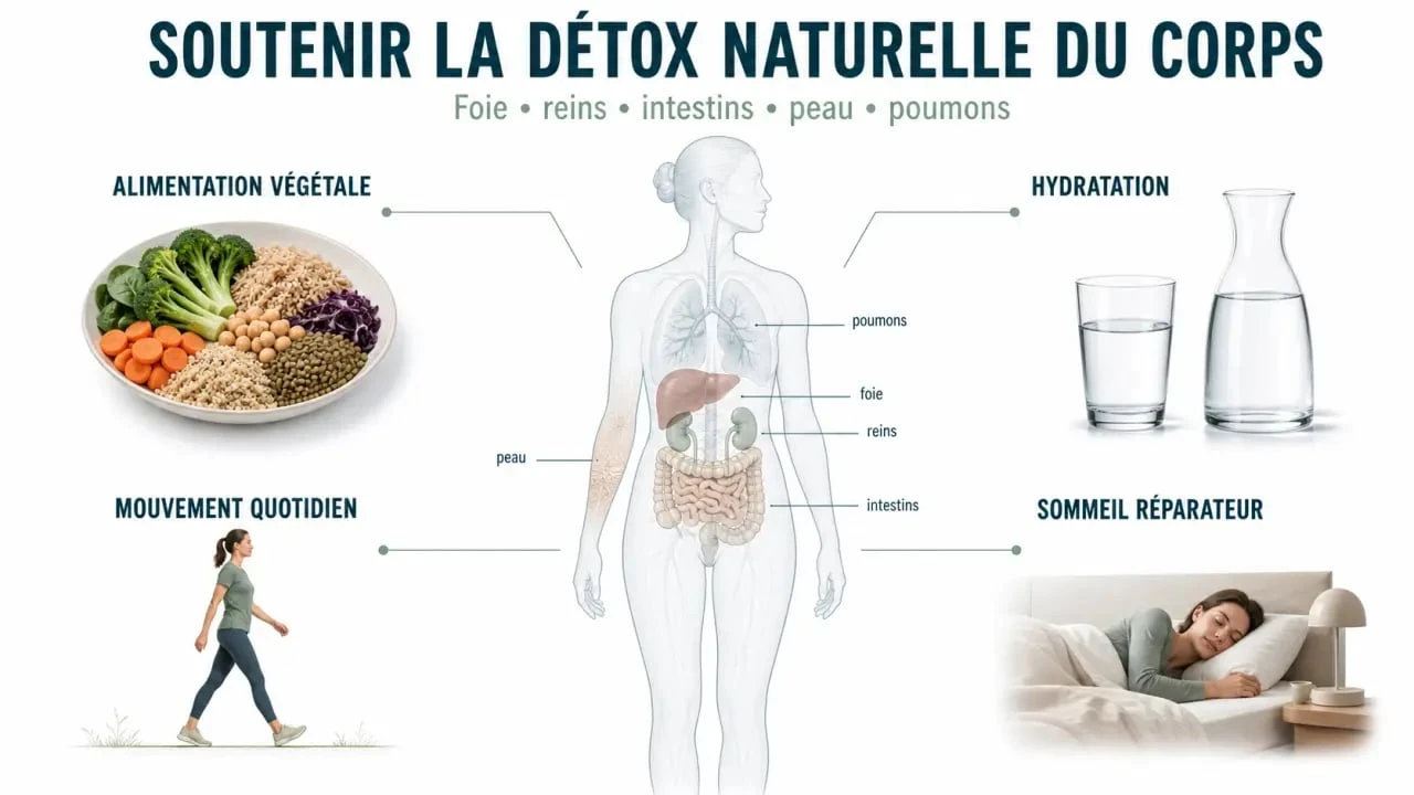 Comment detoxifier son corps avec une routine douce en 4 piliers : alimentation, hydratation, mouvement et sommeil