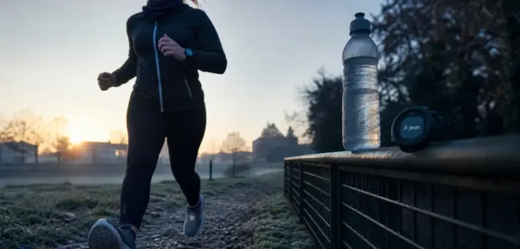 Courir le matin a jeun, montre affiche « À jeun » au lever du jour