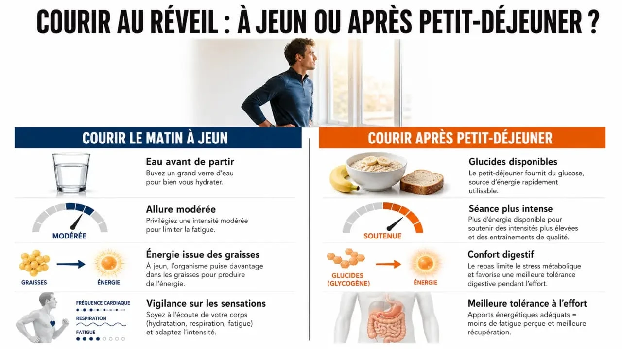 Courir le matin a jeun : comparaison visuelle entre séance à jeun et après petit-déjeuner