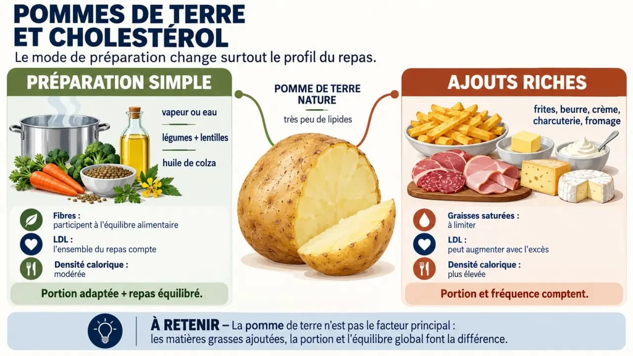 Infographie sur les pommes de terre et cholestérol selon le mode de préparation