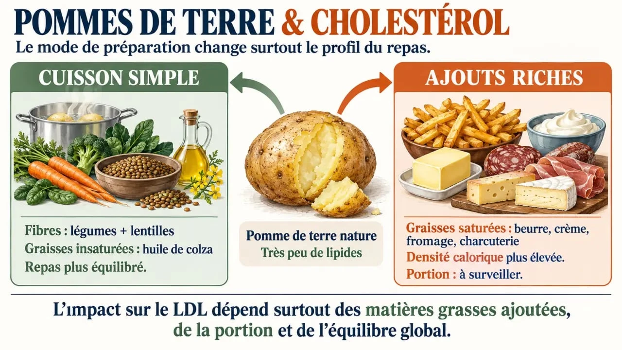 Infographie sur les pommes de terre et cholestérol selon le mode de préparation