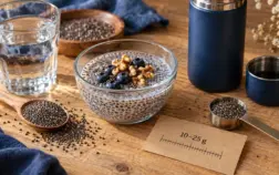 Quelle quantite de graines de chia par jour : 10–25 g, chia et pudding, verre d’eau