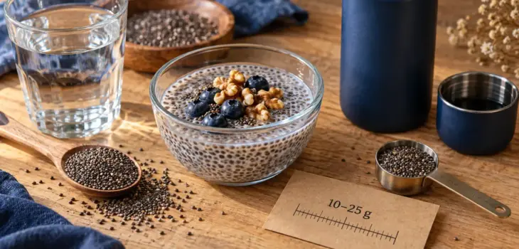 Quelle quantite de graines de chia par jour : 10–25 g, chia et pudding, verre d’eau